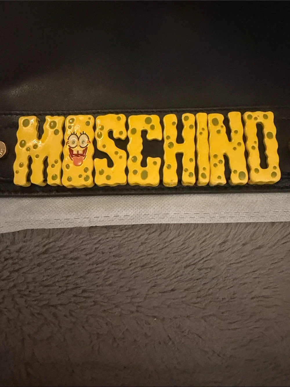 Preloved SpongeBob  Moschino Black Leather Pouch with Yellow Logo Panel